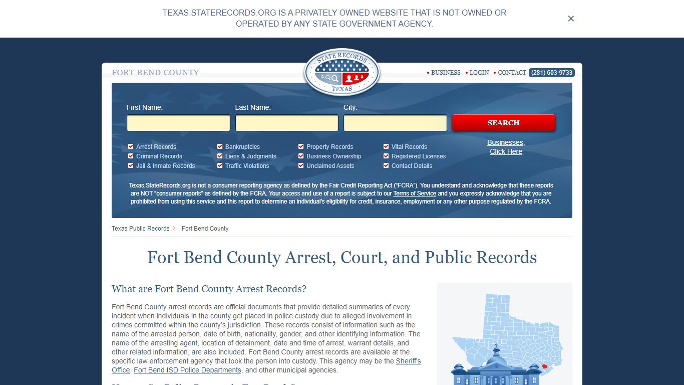 Fort Bend County Arrest, Court, and Public Records